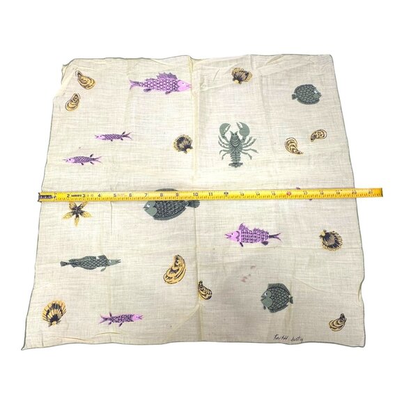 Vintage Faith Austin Sea Life Hand Printed Linen Scarf Boho Kitsch Nautical READ - Picture 8 of 11
